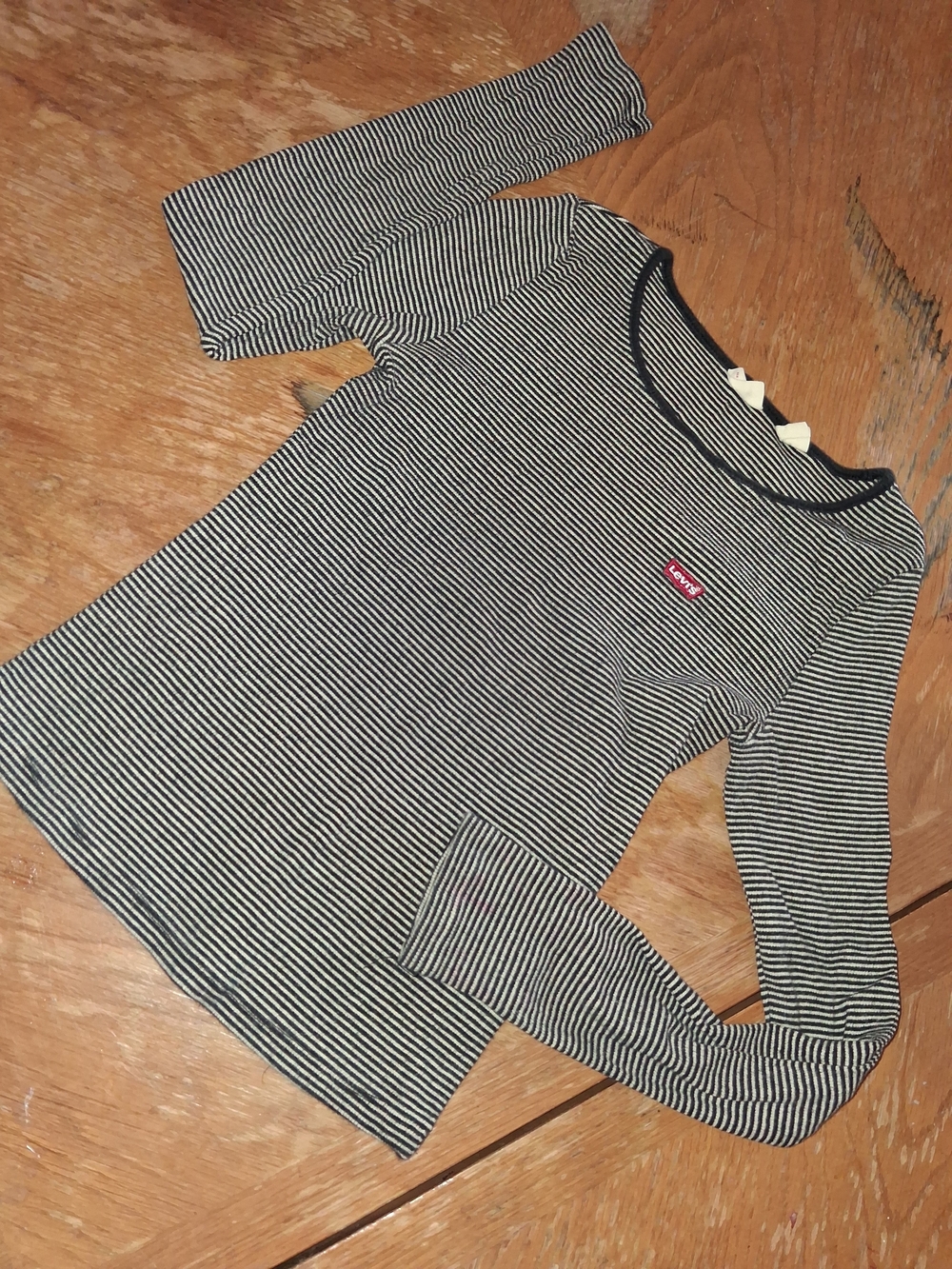 Levi's Black and White Striped Tee with Red Logo Tab